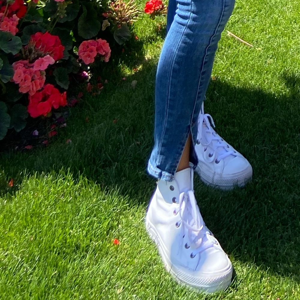 Custom white leather platform converse